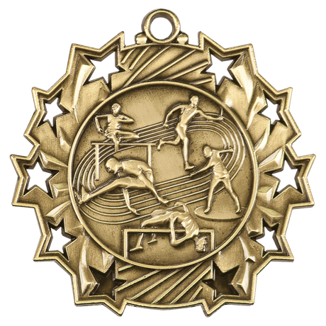 Antique Gold 2 1/4" Track & Field Ten Star Medal