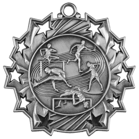 Antique Silver 2 1/4" Track & Field Ten Star Medal
