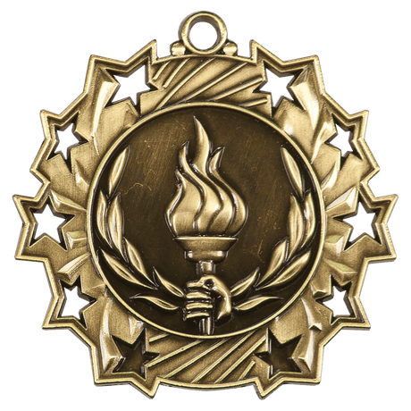 Antique Gold 2 1/4" Victory Ten Star Medal