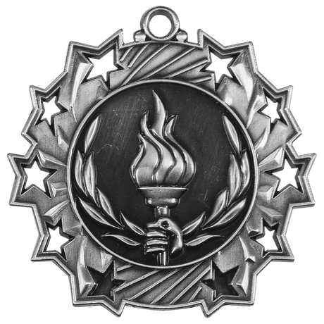 Antique Silver 2 1/4" Victory Ten Star Medal