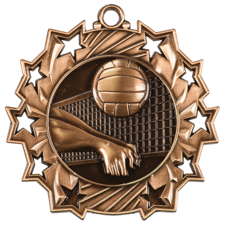 Antique Bronze 2 1/4" Volleyball Ten Star Medal
