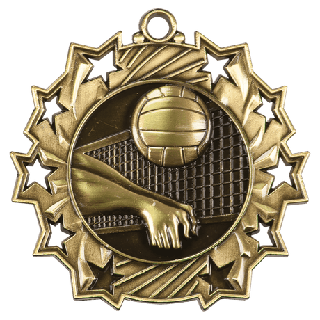 Antique Gold 2 1/4" Volleyball Ten Star Medal