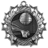 Antique Silver 2 1/4" Volleyball Ten Star Medal
