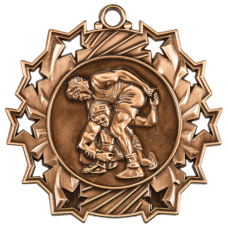 Antique Bronze 2 1/4" Wrestling Ten Star Medal