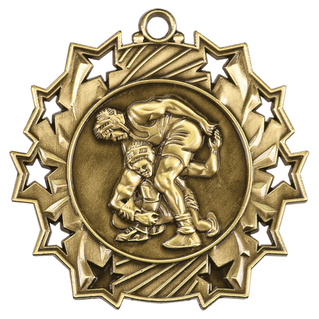Antique Gold 2 1/4" Wrestling Ten Star Medal