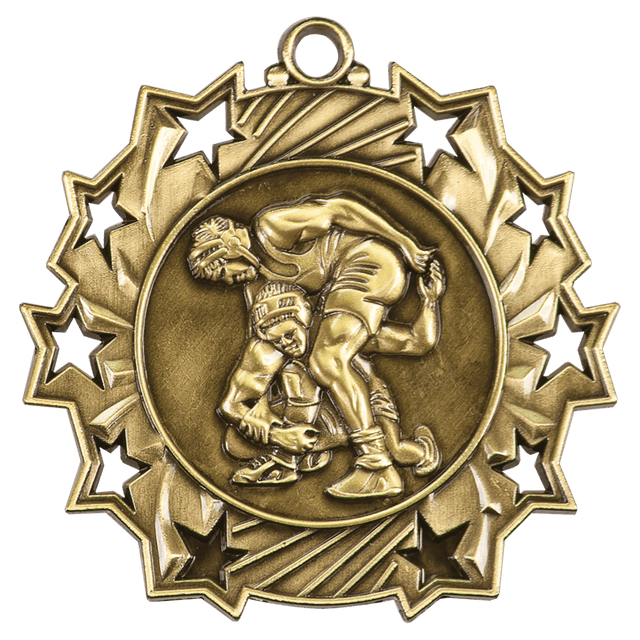 Antique Gold 2 1/4" Wrestling Ten Star Medal