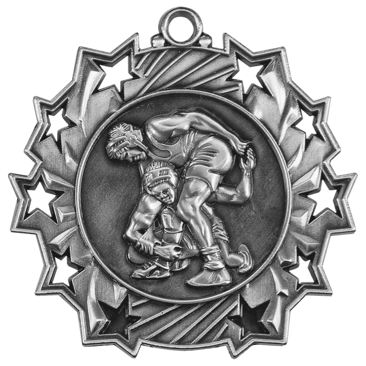 Antique Silver 2 1/4" Wrestling Ten Star Medal