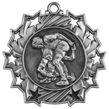 Antique Silver 2 1/4" Wrestling Ten Star Medal