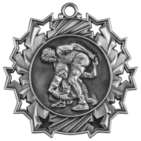 Antique Silver 2 1/4" Wrestling Ten Star Medal