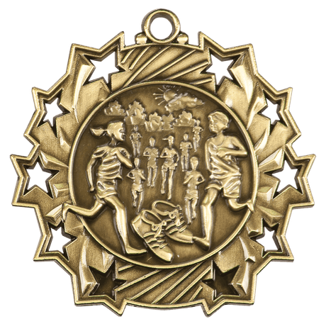 Antique Gold 2 1/4" Cross Country Ten Star Medal