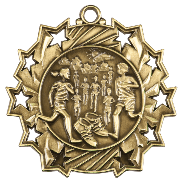 Antique Gold 2 1/4" Cross Country Ten Star Medal