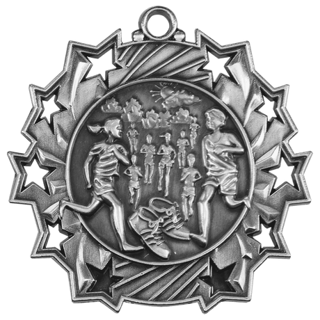 Antique Silver 2 1/4" Cross Country Ten Star Medal