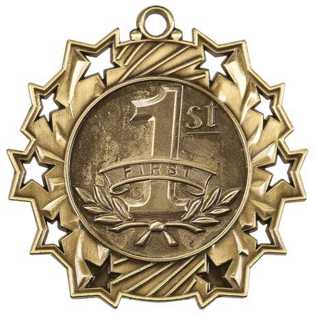 2 1/4" Antique Gold 1st Place Ten Star Medal