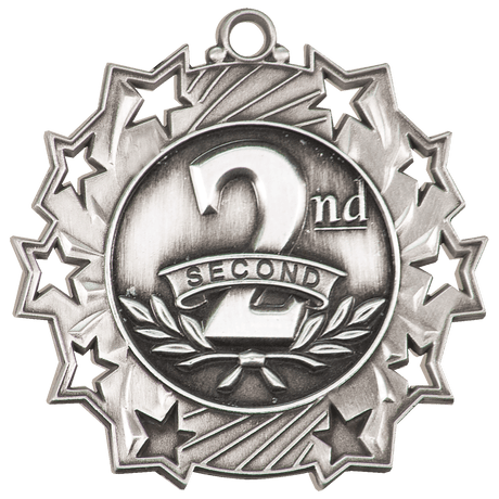 2 1/4" Antique Silver 2nd Place Ten Star Medal