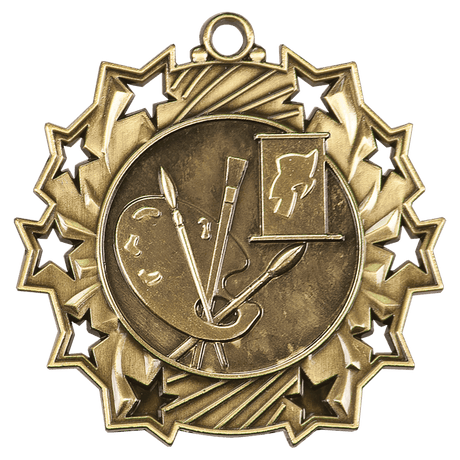 Antique Gold 2 1/4" Art Ten Star Medal