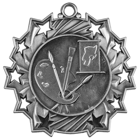Antique Silver 2 1/4" Art Ten Star Medal