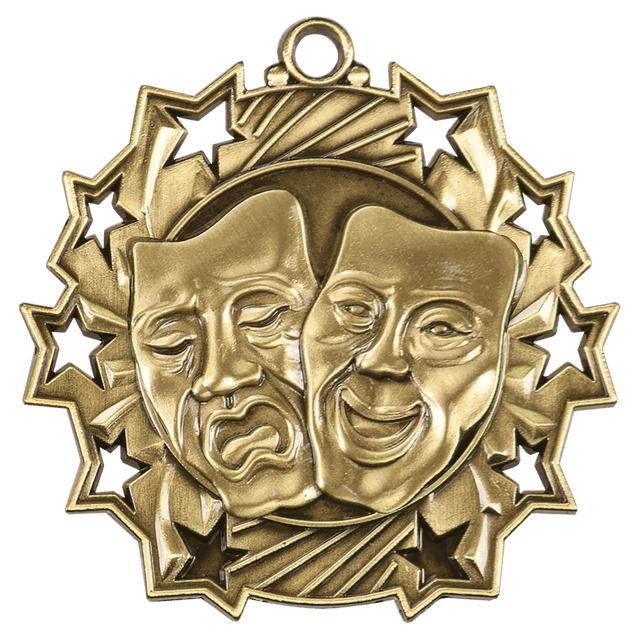 Antique Gold 2 1/4" Drama Ten Star Medal