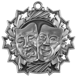 Antique Silver 2 1/4" Drama Ten Star Medal