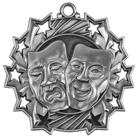 Antique Silver 2 1/4" Drama Ten Star Medal