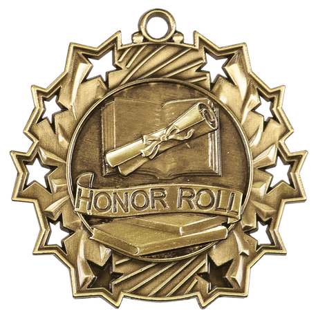 Antique Gold 2 1/4" Honor Roll Ten Star Medal
