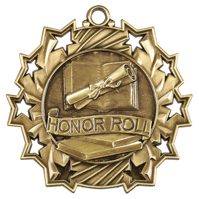 Antique Gold 2 1/4" Honor Roll Ten Star Medal