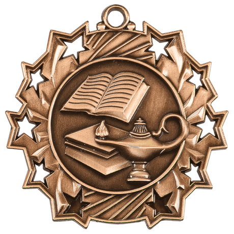 Antique Bronze 2 1/4" Lamp of Knowledge Ten Star Medal