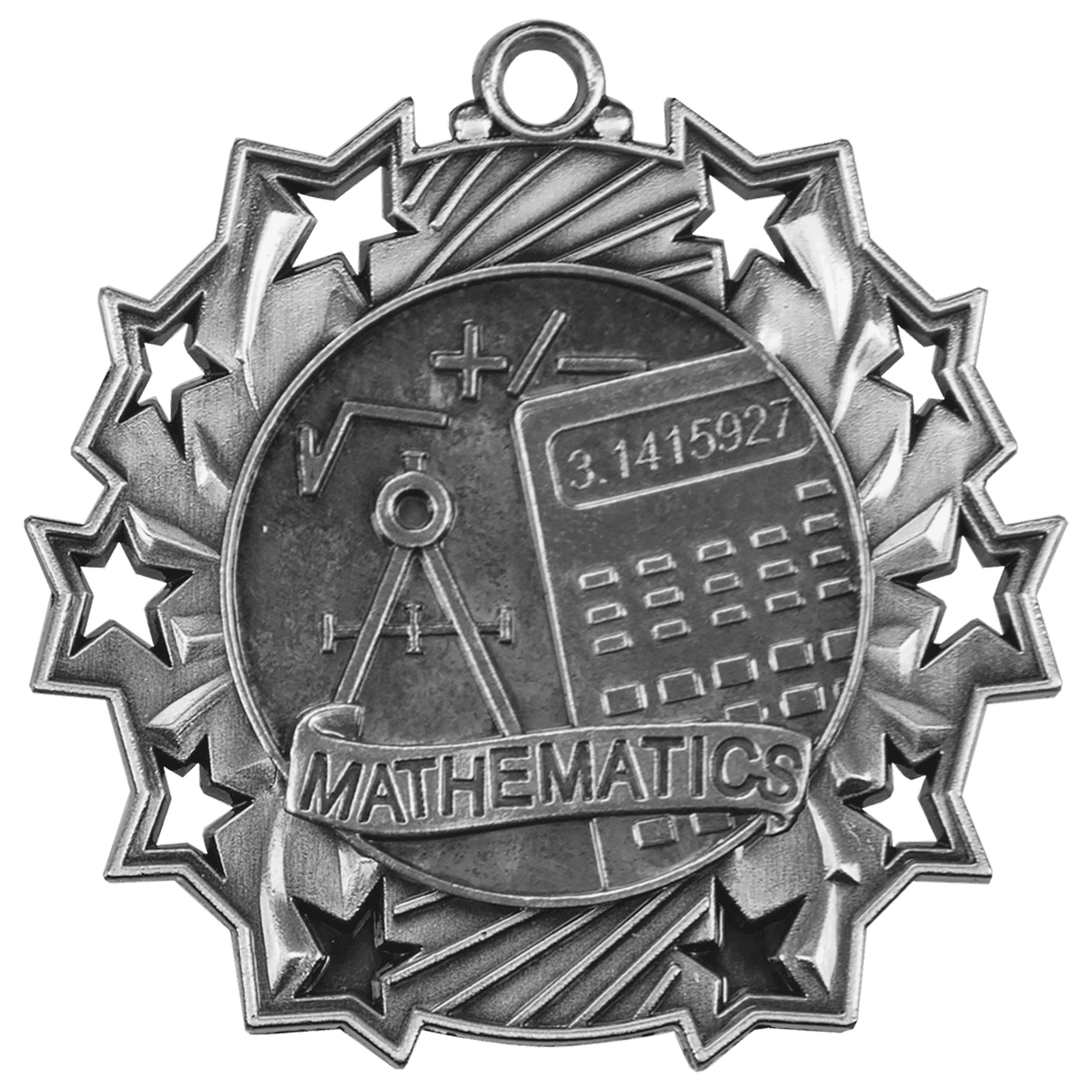 Antique Silver 2 1/4" Math Ten Star Medal