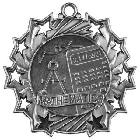 Antique Silver 2 1/4" Math Ten Star Medal
