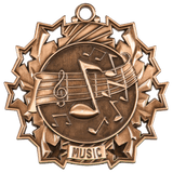 Antique Bronze 2 1/4" Music Ten Star Medal