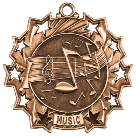 Antique Bronze 2 1/4" Music Ten Star Medal