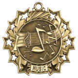 Antique Gold 2 1/4" Music Ten Star Medal