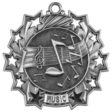 Antique Silver 2 1/4" Music Ten Star Medal