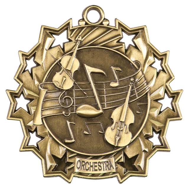 Antique Gold 2 1/4" Orchestra Ten Star Medal