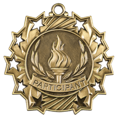 Antique Gold 2 1/4" Participant Ten Star Medal