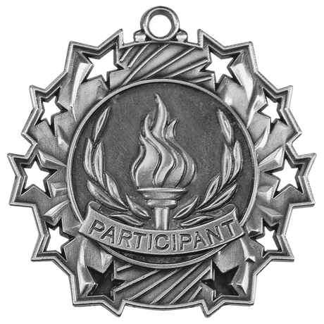 Antique Silver 2 1/4" Participant Ten Star Medal