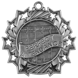 Antique Silver 2 1/4" Perfect Attendance Ten Star Medal