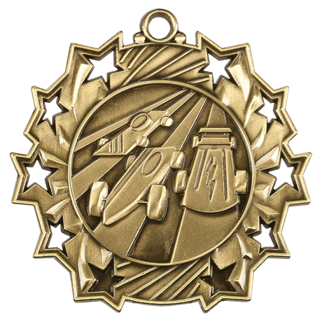 Antique Gold 2 1/4" Pinewood Derby Ten Star Medal