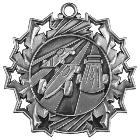 Antique Silver 2 1/4" Pinewood Derby Ten Star Medal
