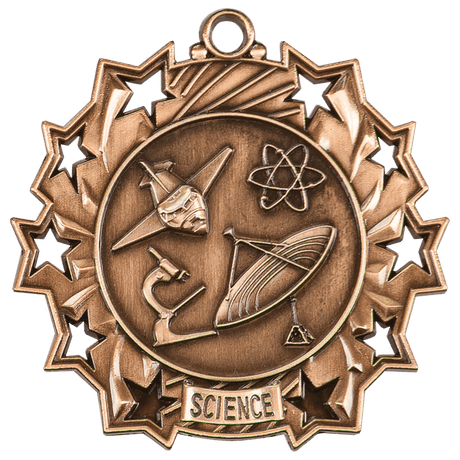 Antique Bronze 2 1/4" Science Ten Star Medal