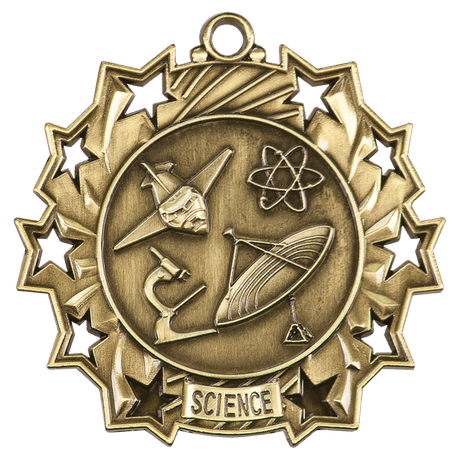 Antique Gold 2 1/4" Science Ten Star Medal