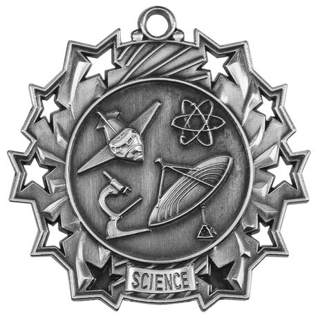 Antique Silver 2 1/4" Science Ten Star Medal