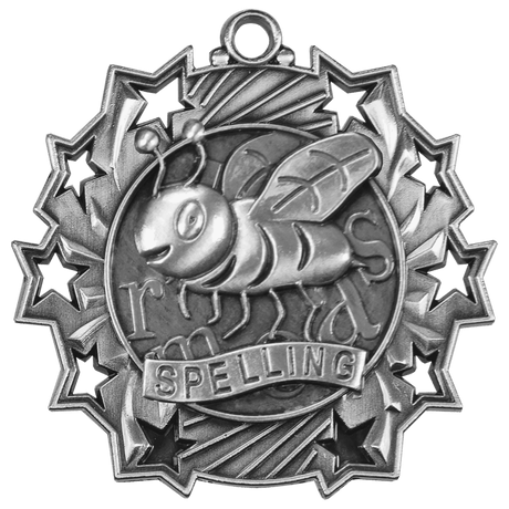 Antique Silver 2 1/4" Spelling Ten Star Medal