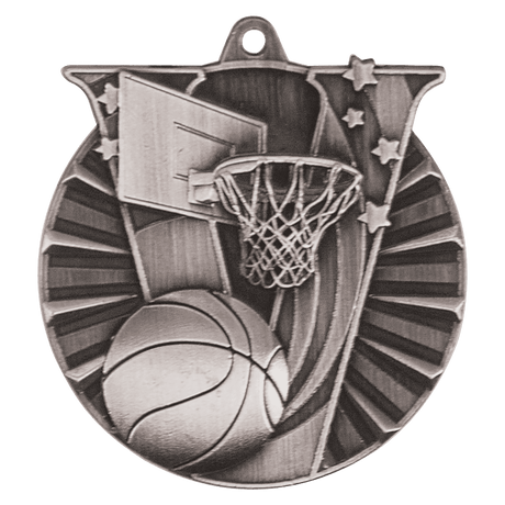 Antique Silver 2" Basketball Victory Medal