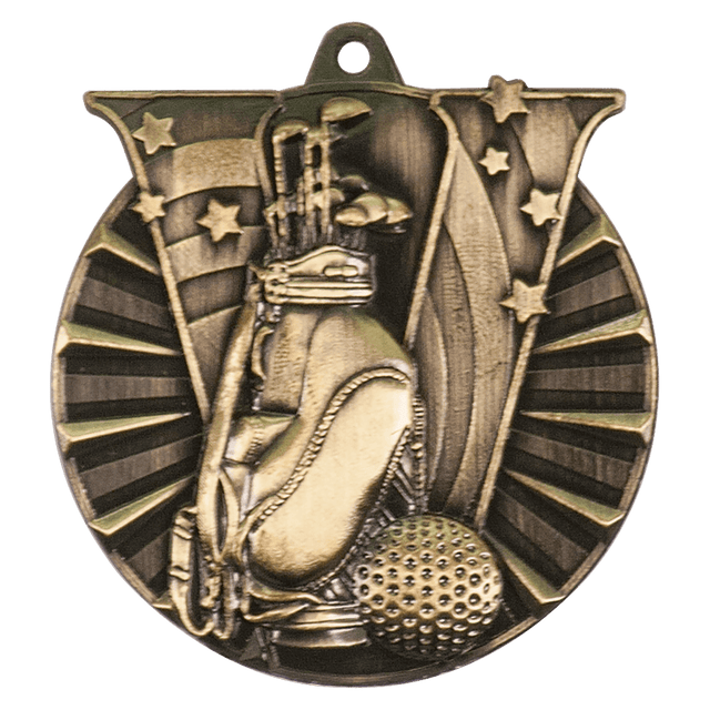 Antique Gold 2" Golf Victory Medal