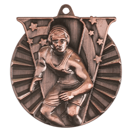 Antique Bronze 2" Wrestling Victory Medal