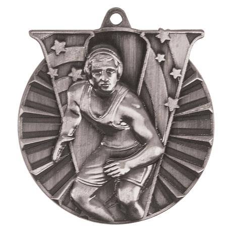 Antique Silver 2" Wrestling Victory Medal